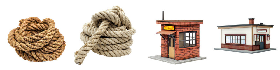Fototapeta premium Collection of Thick mooring lines tied to a dock, isolated on a transparency background