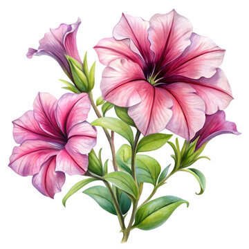 pink petunias watercolor painting on white clip art preview