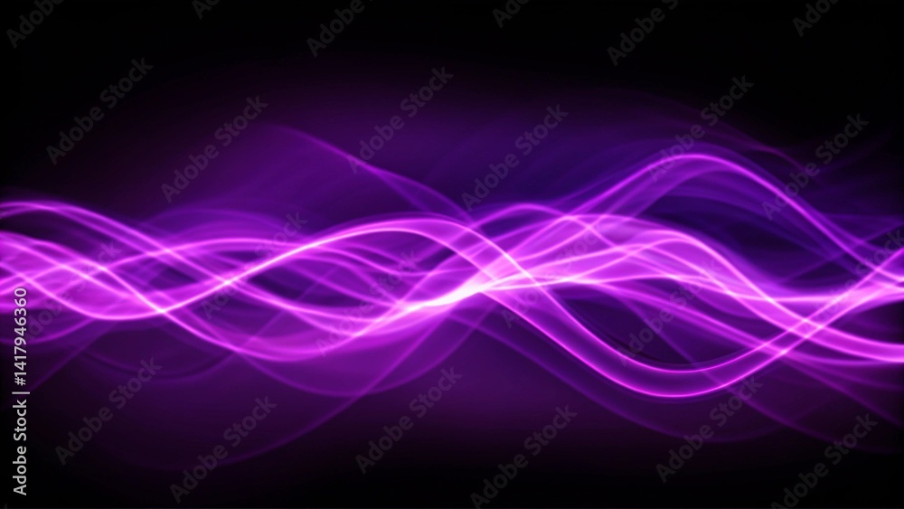 Fototapete Violet vibes abstract purple light waves on dark background, futuristic energy motion illustration with glowing neon curves and flowing lines creating digital light effect in space