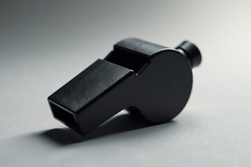 Classic black plastic whistle, simple design, clean background , tool, sound, sports