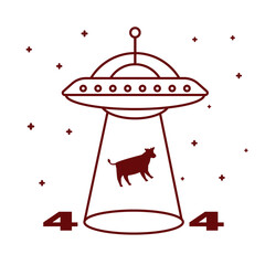 Funny 404 Error Page Vector Illustration – Line Art Icon of UFO Abducting Cow
