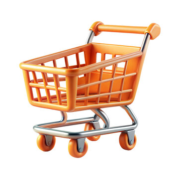 3d orange shopping cart icon isolated on transparent background. Png