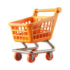 3d orange shopping cart icon isolated on transparent background. Png