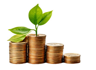 A plant growing from a stack of coins.