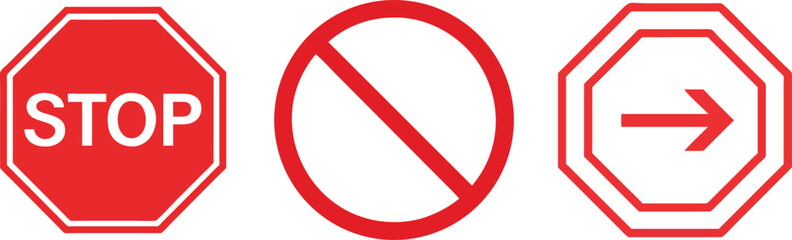 Red stop sign vector set, circle frame