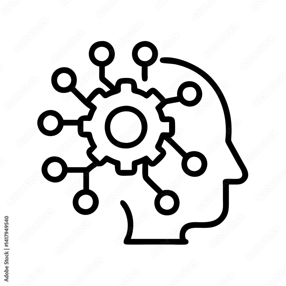 Poster artificial intelligence head brain gear machine learning neural network ai technology concept design