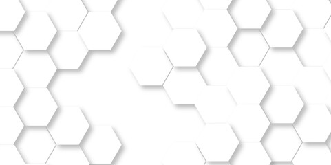 Minimal white hexagonal hexagon modern technology creative emboss light honeycomb polygonal web. abstract geometric science and mosaic tile with template texture background.	