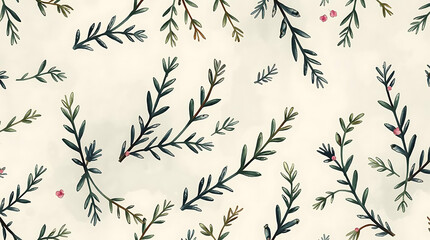 A seamless pattern of hand-drawn rosemary painted in watercolor. Hand-drawn herb wallpaper. Herb patterns for wallpaper, backgrounds, gift wrapping, and packaging