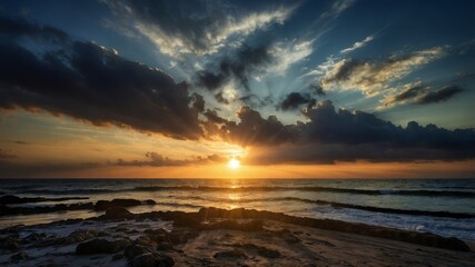 Obraz premium Spectacular Sunset Over the Ocean: A Coastal Scene