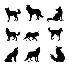 Animals silhouettes vector, wolf silhouettes