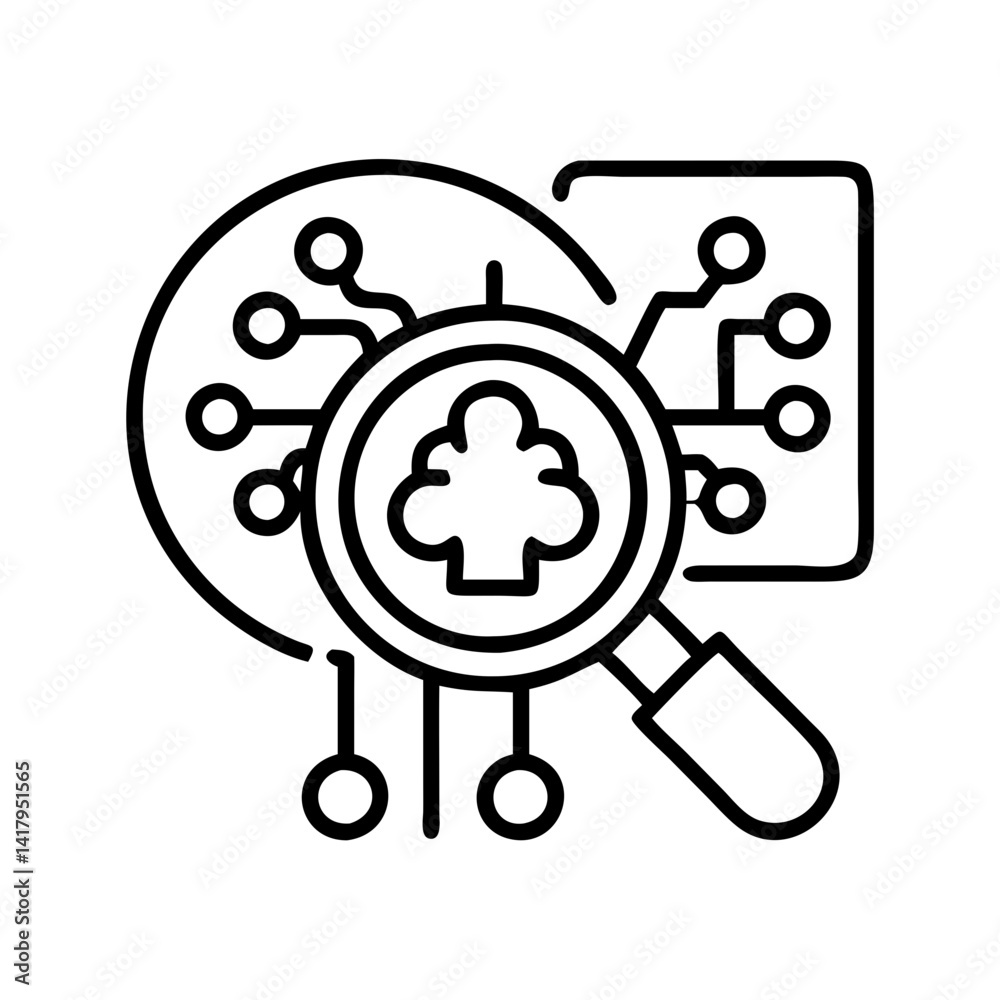 Poster ai data analysis cloud computing machine learning with magnifying glass icon vector graphic design