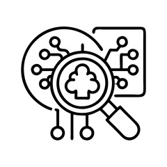 Ai data analysis cloud computing machine learning with magnifying glass icon vector graphic design