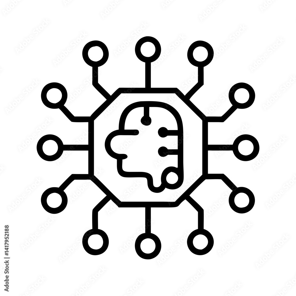 Poster artificial intelligence ai brain technology machine learning neural network deep learning icon vecto