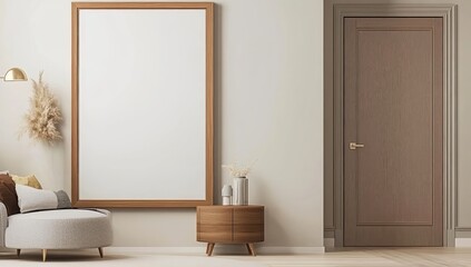 Modern living room interior with empty frame