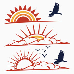 Four Abstract Sunrise Elements Horizon Glow  