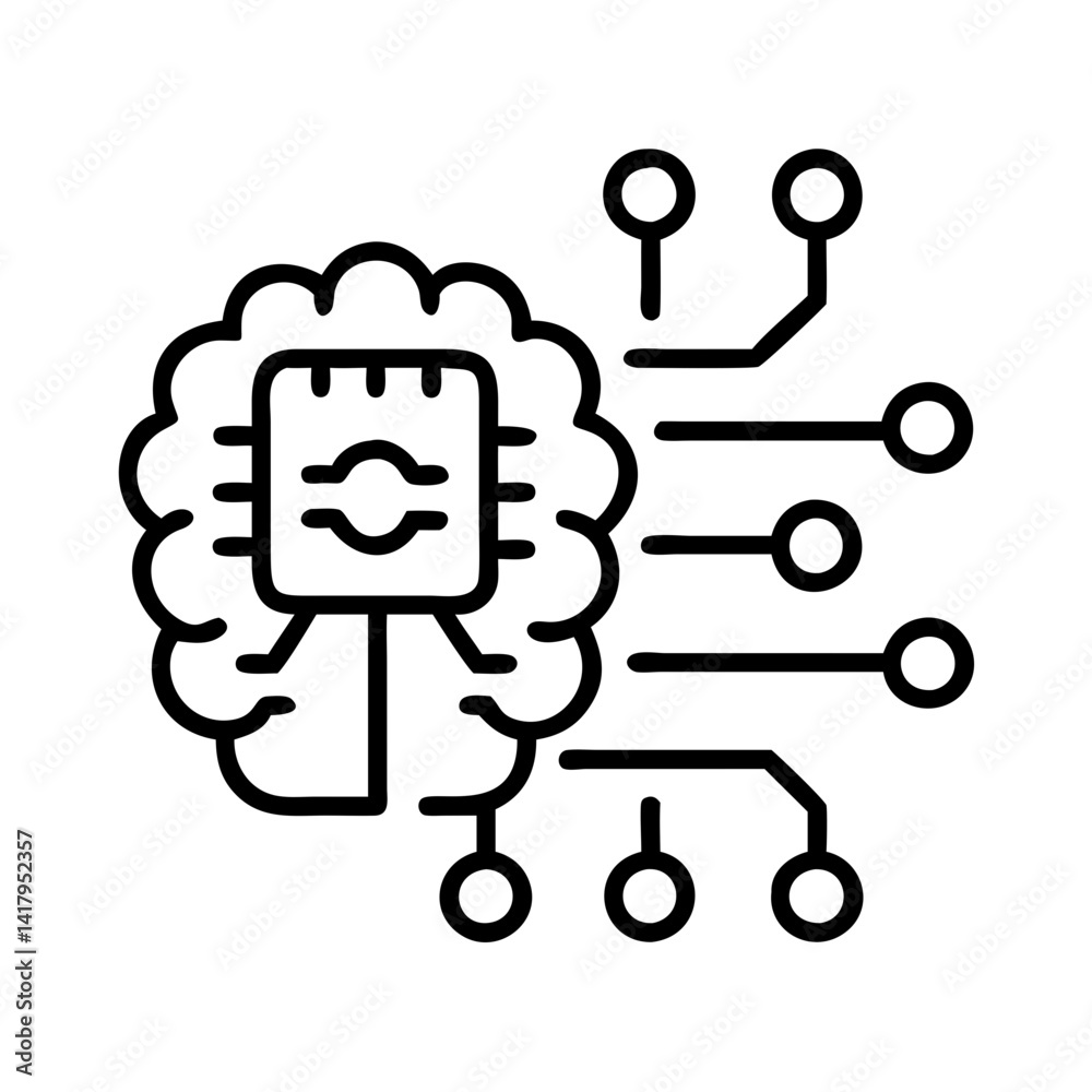 Poster artificial intelligence ai brain machine learning neural network deep learning technology icon vecto
