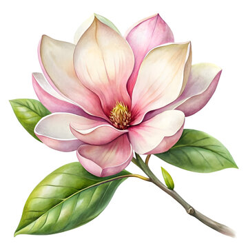 watercolor pink magnolia flower on white clip art preview