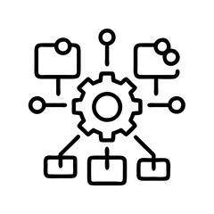Gear mechanism process diagram outline icon for settings configuration and workflow system