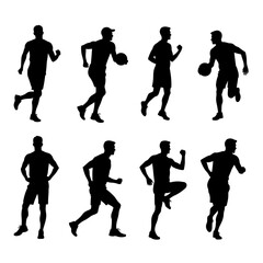 a set of silhouettes of football players. isolated on white background. graphic vector illustration.
