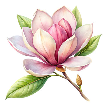 watercolor pink magnolia flower on white clip art preview