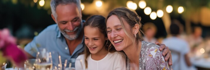 A joyful family gathering around a beautifully set table, sharing delicious food and smiles, creating cherished memories filled with warmth and love in a festive atmosphere.