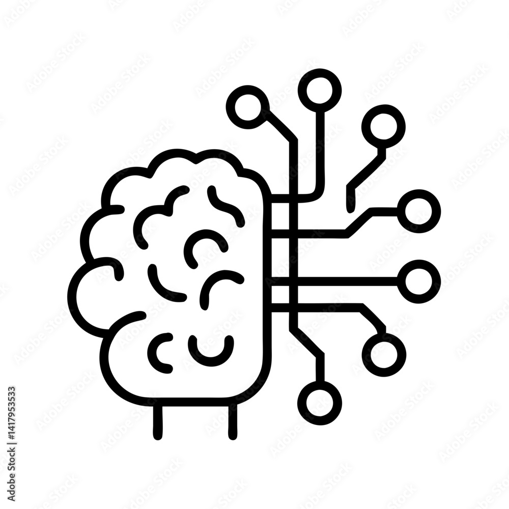 Poster outline brain ai artificial intelligence machine learning neural network technology concept design v