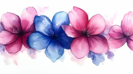 Obraz premium Watercolor Pink and Blue Flowers on White Background
