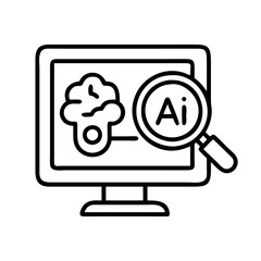 Ai brain research on computer screen with magnifying glass for data analysis and insight