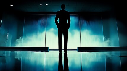 Businessman, Waterfall, Reflection