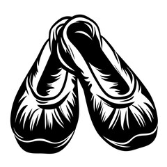 Stylized illustration of ballet shoes in black and white classic design