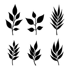 set of laurel wreaths, Set of leaves, Set of silhouettes of various leaves