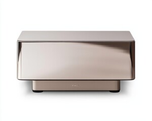 Floating stainless steel TV stand with frameless drawers, modular storage, and a sleek, contemporary design