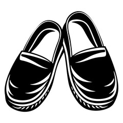 Black and white drawing of a pair of espadrilles facing each other