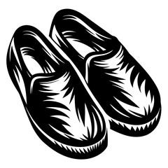 Stylized Illustration of Two Slippers in Black and White Graphic Design