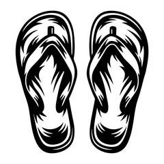 Artistic vector illustration of a pair of black and white flip flops