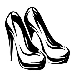 Elegant Monochrome High Heels Illustration of Fashionable Women's Footwear in Black and White