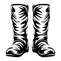 A Black and White Vector Illustration of Two Ornate Cowboy Boots