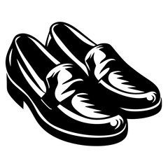 Two Black Loafer Shoes with Intricate Decorative Detailing in Black and White