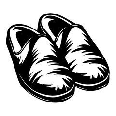 Monochrome illustration of a pair of cozy indoor slippers, simple and minimalist