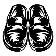Black and white vector drawing of a pair of comfortable clogs