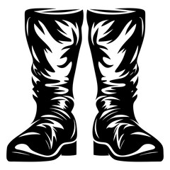 Graphic Image Depicting Ornate Black Leather Boots in Symmetrical Arrangement