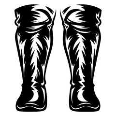 Two black vector boots with white decorative elements creating a graphic pattern