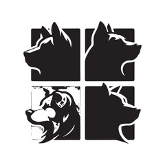 create 4 dog head silhouette vector on white background 