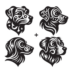 create 4 dog head silhouette vector on white background 