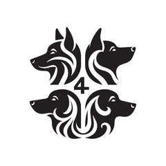 create 4 dog head silhouette vector on white background 