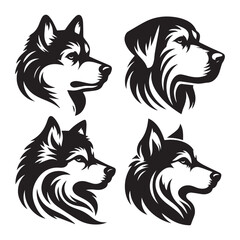 create 4 dog head silhouette vector on white background 