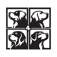 create 4 dog head silhouette vector on white background 