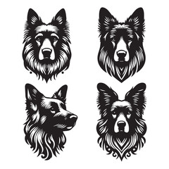 create 4 dog head silhouette vector on white background 