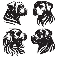create 4 dog head silhouette vector on white background 