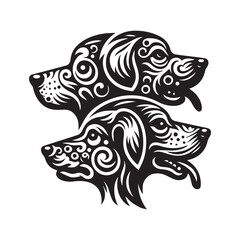 create 4 dog head silhouette vector on white background 